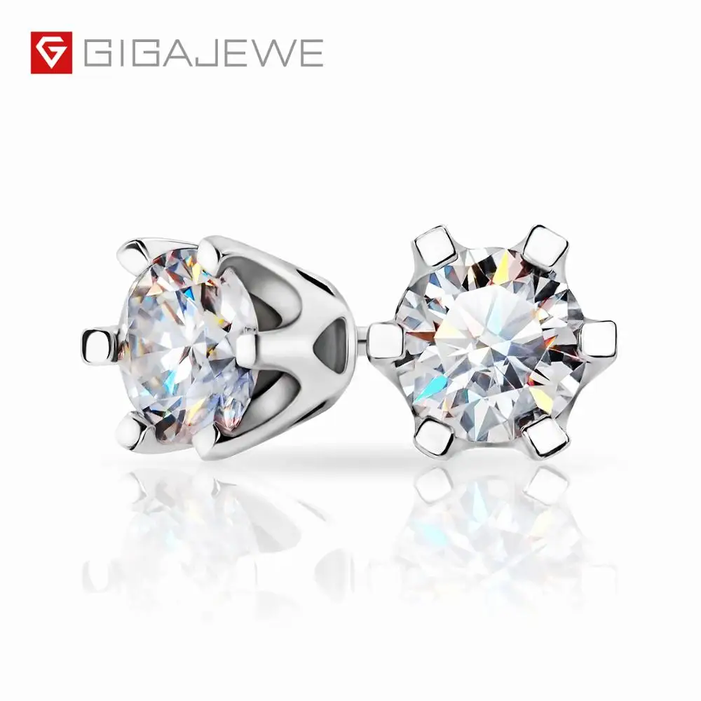 GIGAJEWE D Total 1ct okrągły Test oszlifowany diament przeszedł Moissanite 18K białe pozłacane 925 srebrne kolczyki biżuteria kobieta prezent Gif
