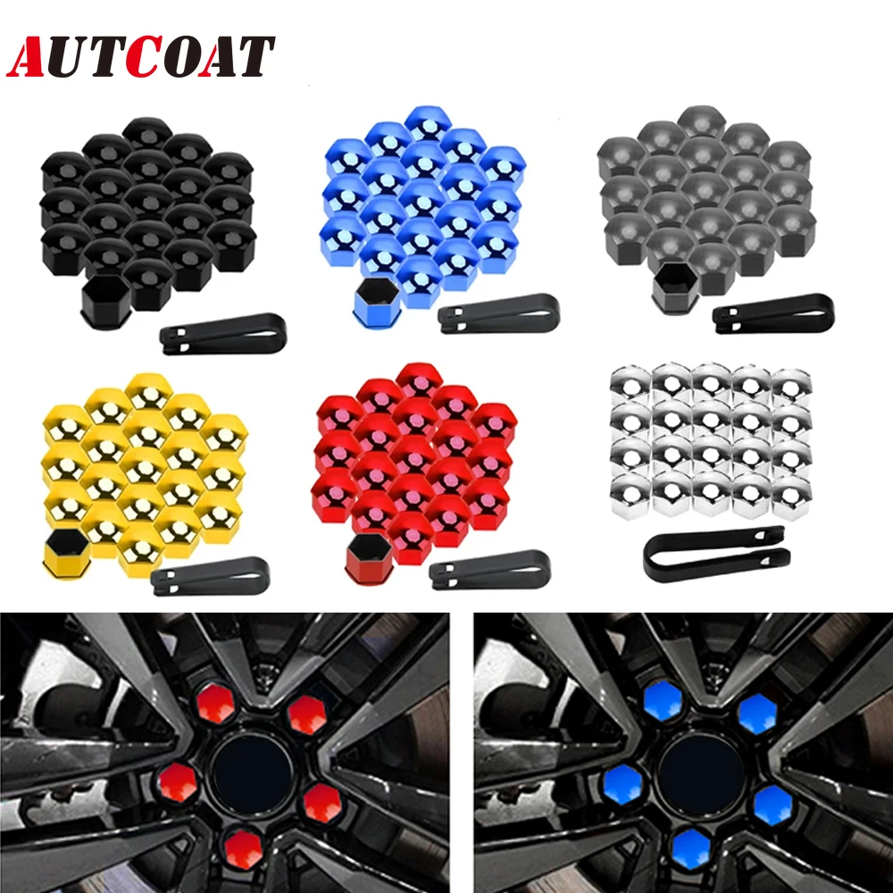 AUTCOAT 17mm Nakrętki na nakrętki kół samochodowych Osłony ochronne Nakrętki antykorozyjne Auto Hub Śruba nakrętki opony samochodowej Dekoracja zewnętrzna