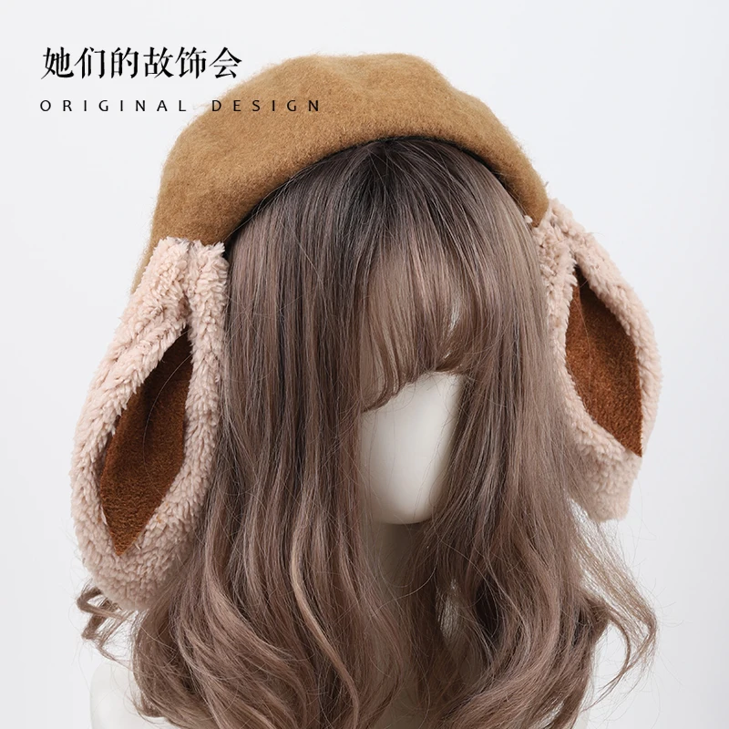 Cute Beret Women Hat Cartoon Bunny Ears Winter Warm Wool Cap boinas boina mujer