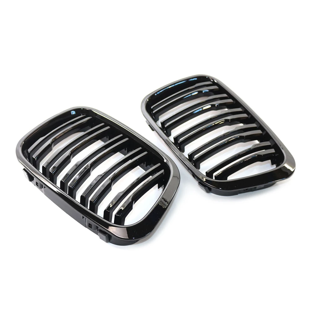 1Pair Gloss Black ABS Car Front Twin Bar Grille Grills for BMW E46 3 Series 320i 323i 325i 328i 330i 4Door 1999 2000 2001