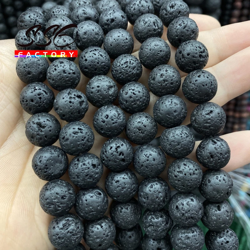 Natural Stone Beads Black Lava Hematite Round Beads For Jewelry Making Volcanic Rock Beads DIY Bracelet Ear Studs 15\'\'4mm - 16mm