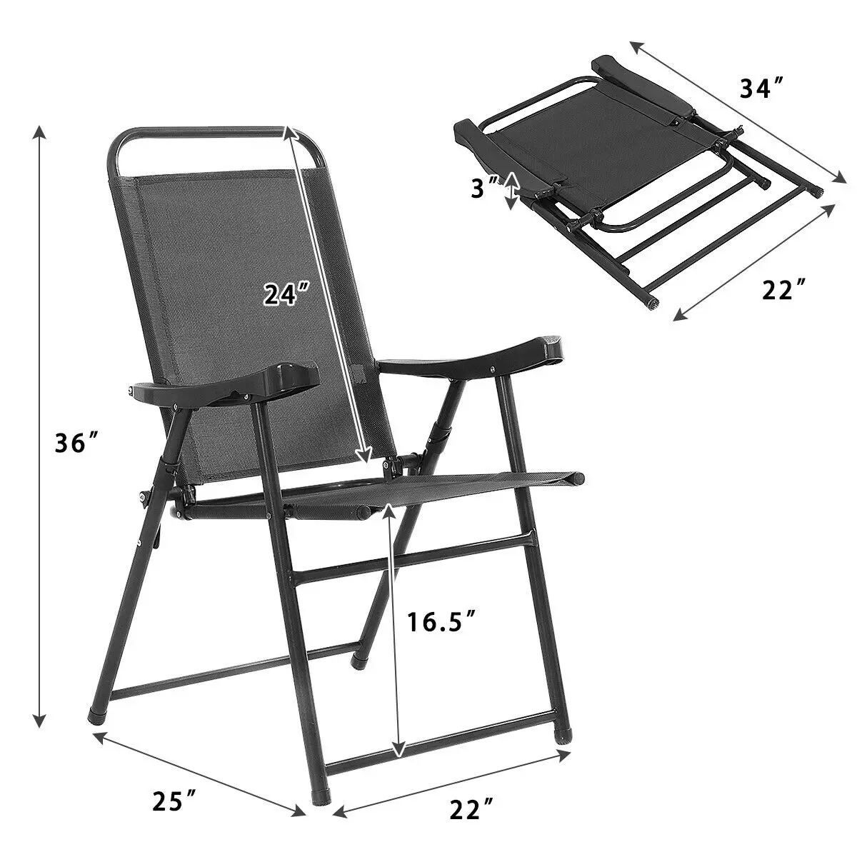 Costway Set Of 4 Folding Sling Chairs Patio Furniture Camping Pool Beach With Armrest