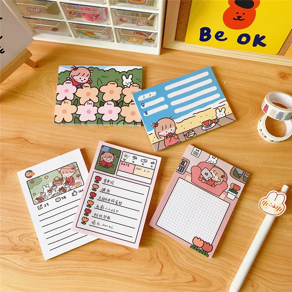 

SIXONE 50 sheets Ins cute Cartoon girl memo pad kawaii Grid creative planner stickers Student diary to do list school stationery