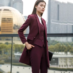 IZICFLY New autumn Winter Women Coat Set elegante Slim Business Office blazer lunghi gilet pantaloni abito da lavoro giacca a vento