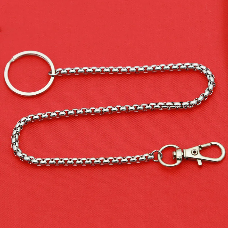 Long Metal Wallet Square Chain Leash Pant Jean Keychain Ring Clip Men\'s Hip Hop Stainless Steel Jewelry