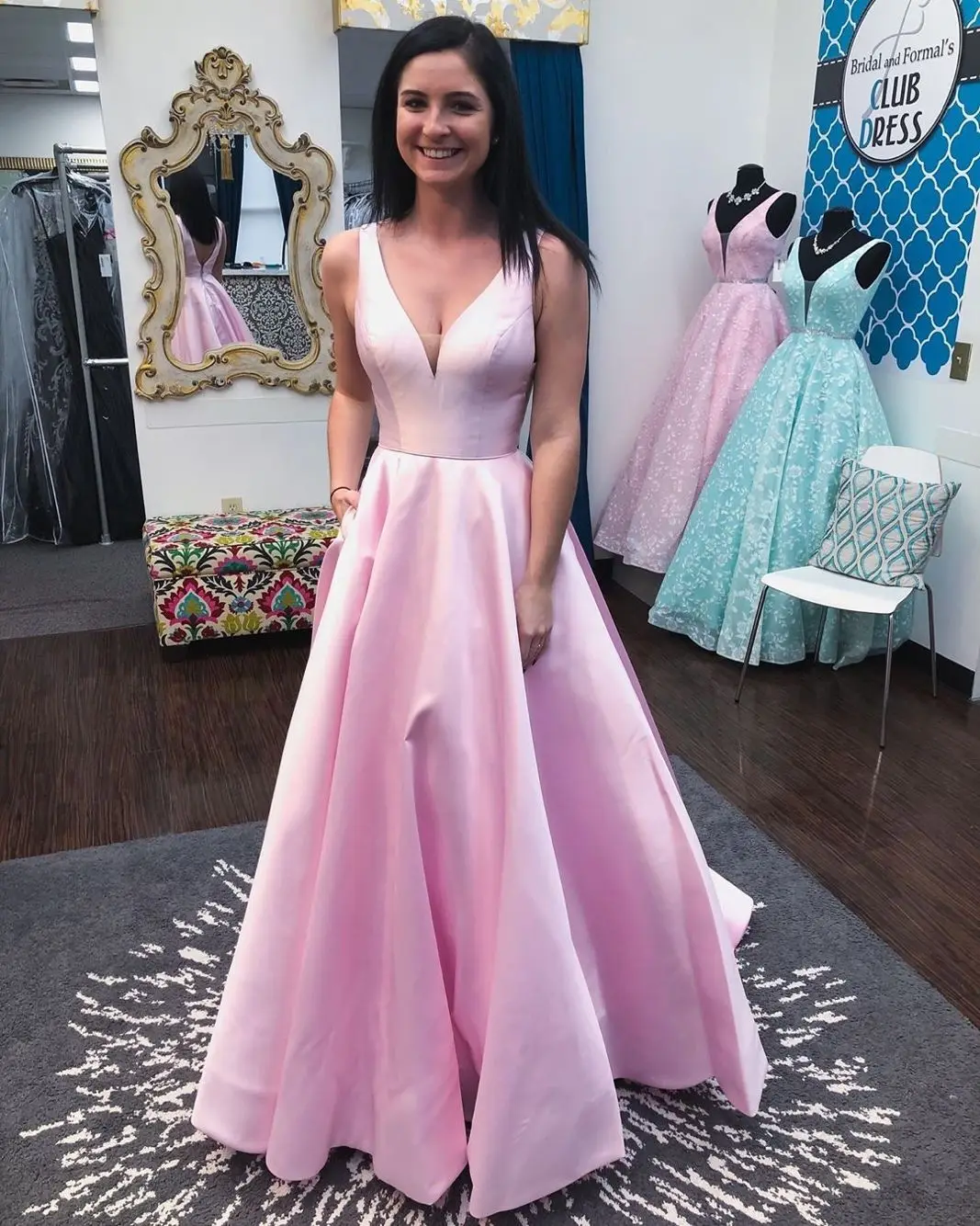 2020 vestidos de festa de formatura elegante com decote em v vestidos de noite com bolsos