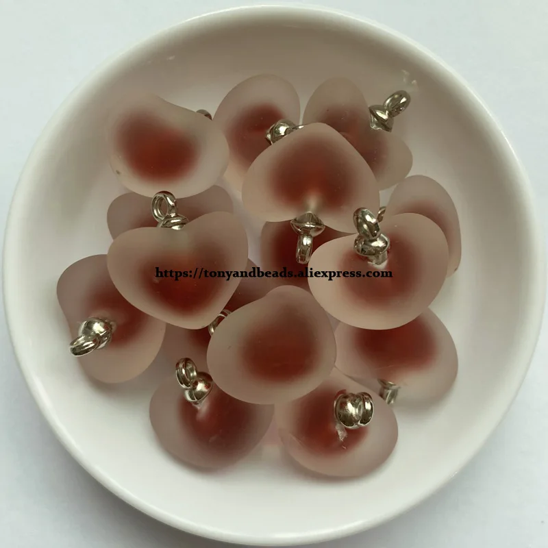 (1 Los = 10 Stück) Herzförmige matte Perlen-in-Perlen Acryl-Anhänger, Größe 16mm, 11 Farben für Schmuckherstellung DIY – Detail 4