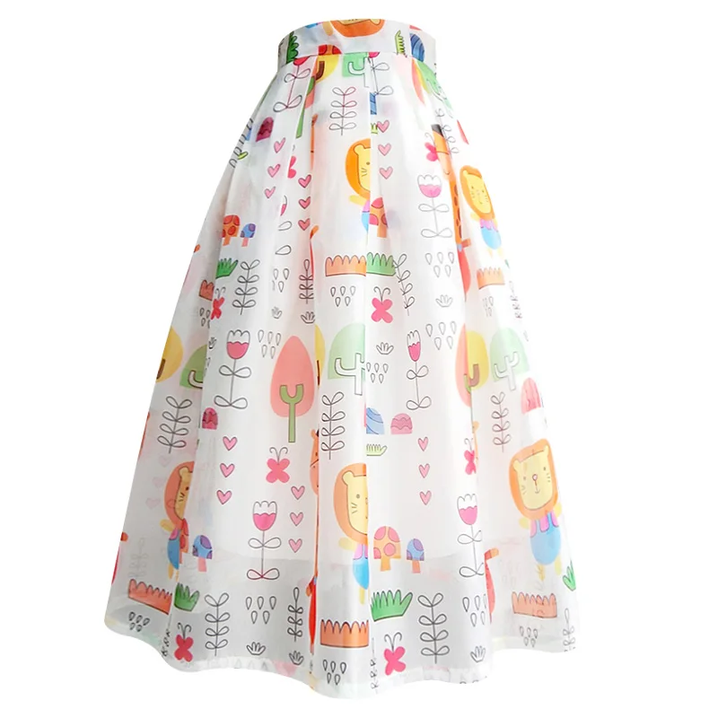 

Spring summer printed Organza ball gown skirt women high waist vintage knee length umbrella skirt