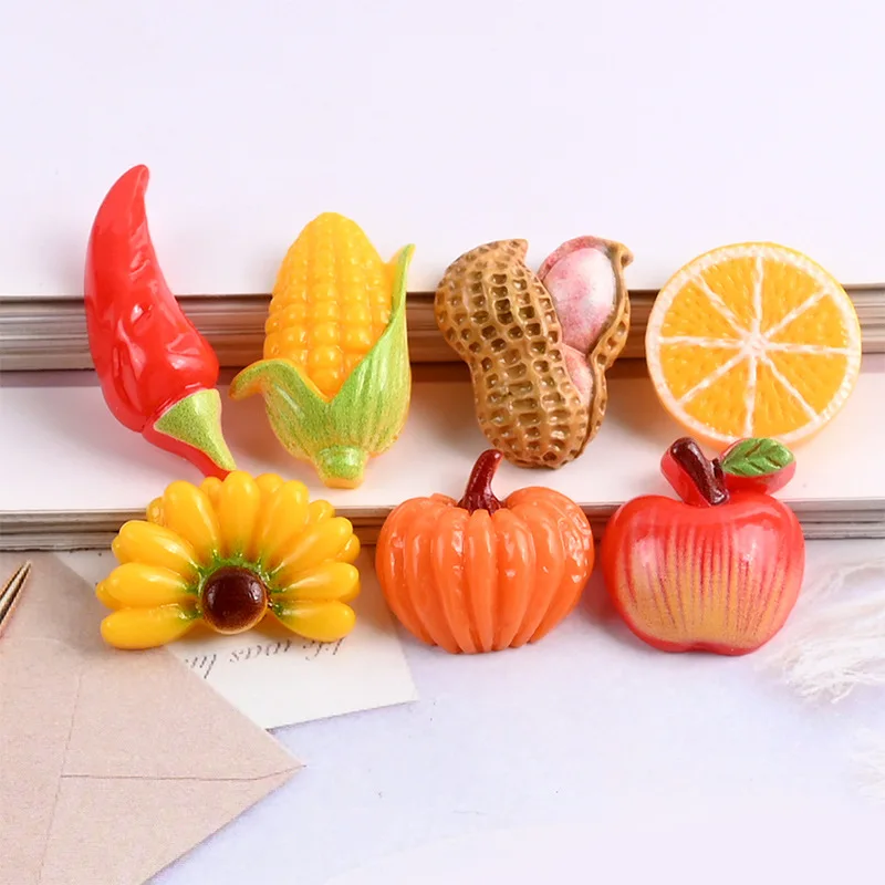 30Pcs/lot Kawaii Resin Simulation Fruits Slices Banana Chili Vegetables Flatback Cabochon for Accessories DIY Scrapbooking Craft