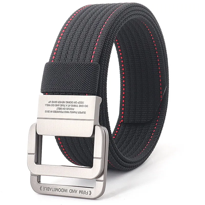 Anéis duplos Metal Slide Buckle Belt para homens, lona, malha, secagem rápida, cinta ao ar livre, cintos unissex Cinto, acessórios jeans, elegante