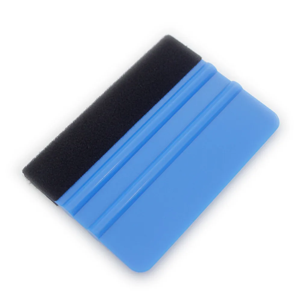 Blue Car Auto Styling Vinyl Carbon Fiber 10x7cm Window Ice Remover Cleaning With Felt Squeegee Tool Film Wrapping Wash Scraper