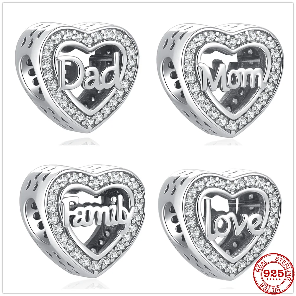 

2023 New Hot Sale 925 Sterling Silver Dad Mom Love Family Bead Charm Fit Original Pandora Bracelet For Women DIY Jewelry Gifts