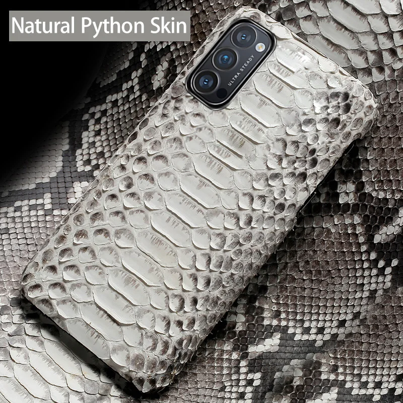 

Genuine Leather Phone Case For OPPO Reno 7 SE 6 4 3 Find X2 R17 R15 Pro Luxury Natural Python Snake Skin Back Cover Funda Capa