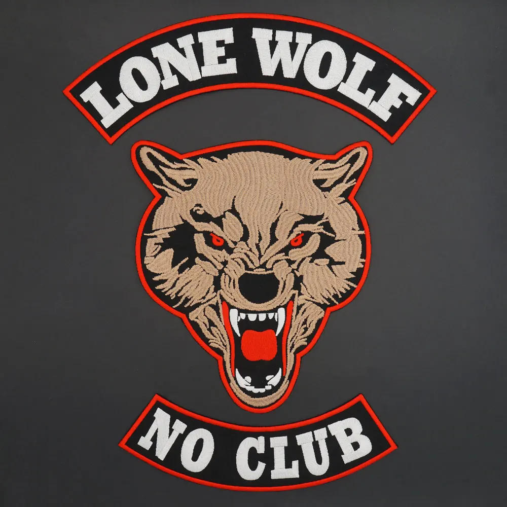 Lone Wolf No Club Embroidered Iron-on Backing Applique Sewing Label Punk Biker Patches Clothes Apparel Accessories Badge