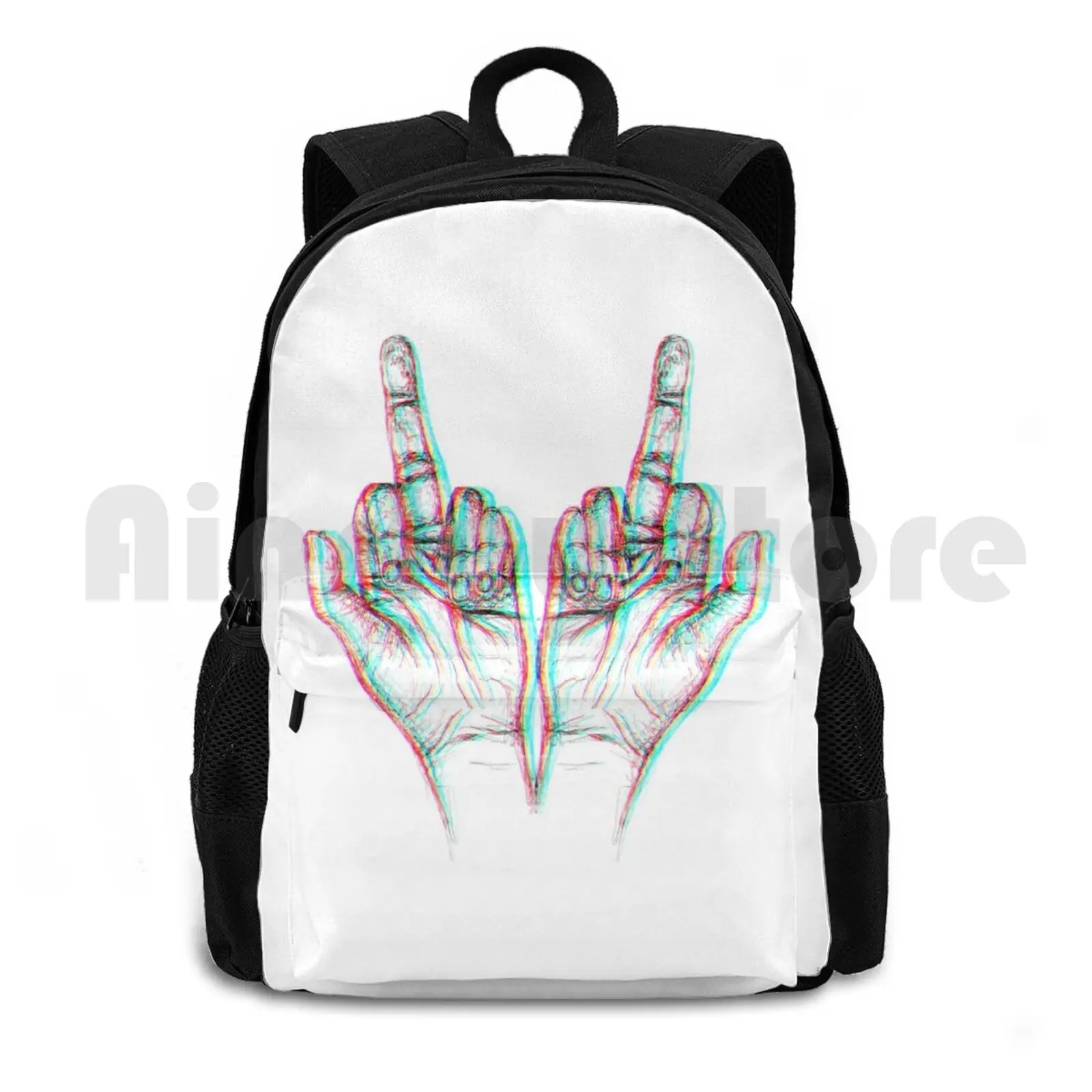 Middle Fingers Outdoor Hiking Backpack Waterproof Camping Travel Middle Finger Hand Graphic Design Rgb Fun Mirror Flip Off