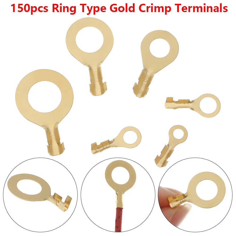 100/150PCS Ring Cable Lugs Terminals Assorted Naked Non-insulated Connector 3.2-6.2mm Wire Cable Connectors Brass Terminals Kit