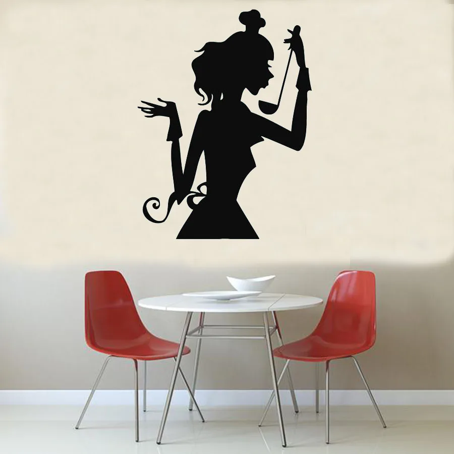 Chef Girl Cook Tasting Food Wall Sticker Kitchen Cafe Interior Design Home Decor Waterproof Removable Self-Adhesive Wallpaper