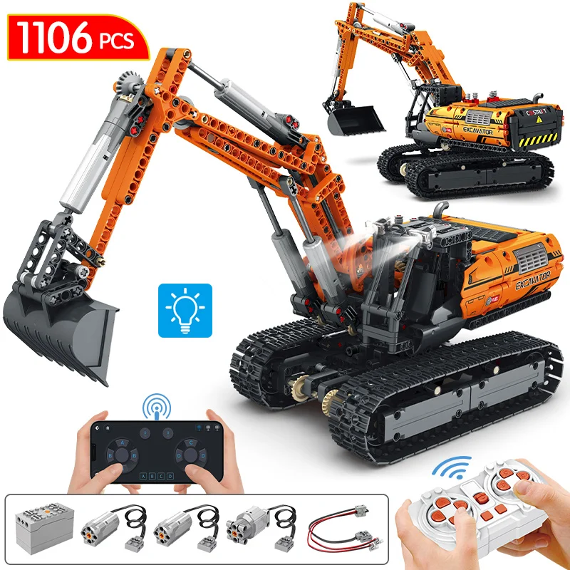 

Electric RC Excavator Building Blocks Construction Remote Control Engineering Vehicle Tracked Car Bricks Toys for Kids