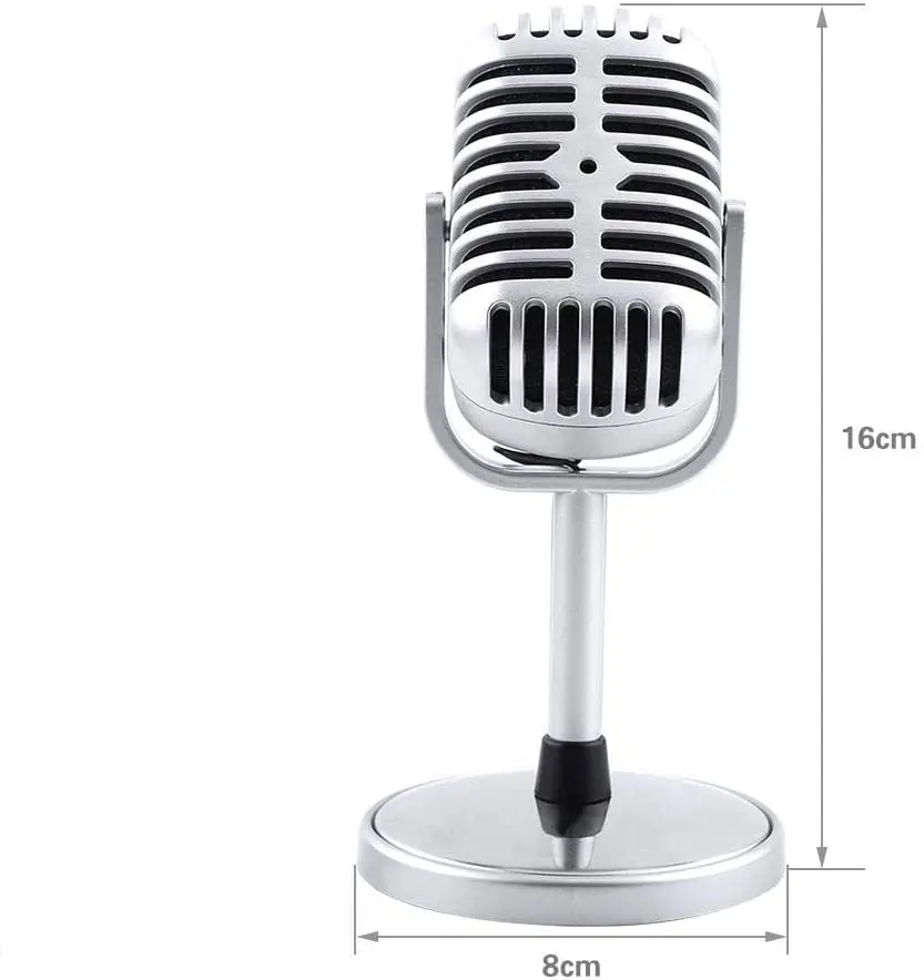 Micrófono retro, micrófono estéreo dinámico de estilo retro clásico con cable de audio de 3,5 mm para PC portátil