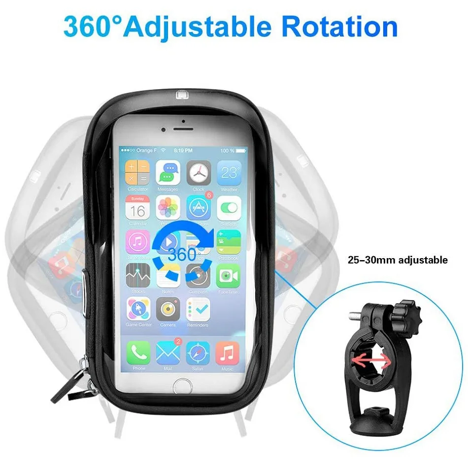 Wasserdichte Fahrrad- und Motorrad-Handyhalterung mit Touchscreen-Tasche für 6,4-Zoll-Geräte, Lenkerhalterung für iPhone 12Pro Samsung – Detail 8