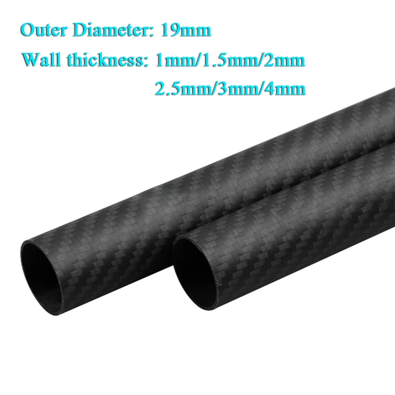 4PC 2PC 3K Carbon Fiber Tube Pipe OD 19mm Hollow Rod Wall Thickness 1mm 1.5mm 2mm 2.5mm 3mm 4mm for Drone Quadcopter Accessories