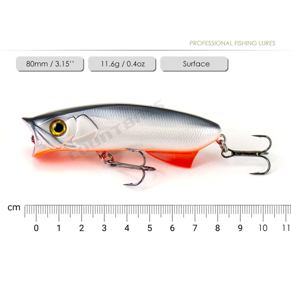 Countbass Topwater Lure 80mm 3-5/32" 12g 27/64 oz. Floating Fishing Hardbait Popper Surface Leurres Plug Wobbler – Detail 5