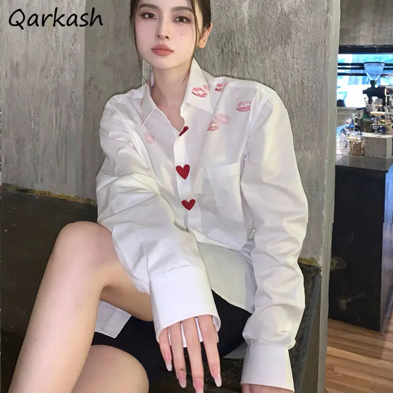 Long Sleeve Shirts Women Print Design Ulzzang Chic Tops Loose Streetwear Ladies All-match Leisure Blusas Mujer Spring Clothing