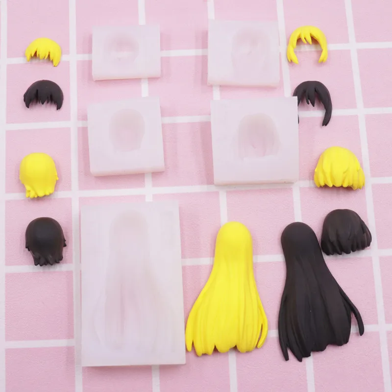 7Pcs-Set Ultra-light clay doll small face ob is full face face mold short hair mold clay silicone face bangs mold