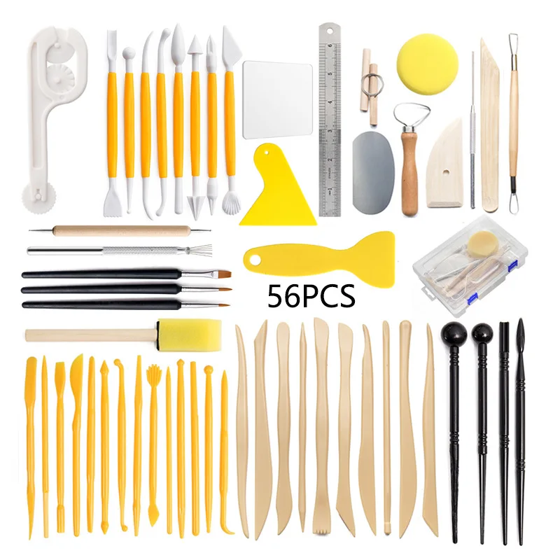 

56Pcs Carving Modeling Clay Sculpting Tools Set Dual-Ended Modeling Dotting Tools for Embossing Art Nail Art Painting Supplies