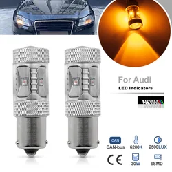 For Audi A2 8Z0 A38P1 Sedan A4 Convertible 8G7 Avant B8 LED Amber Turn Signal Light Canbus Front Indicator Lamps Blinkers