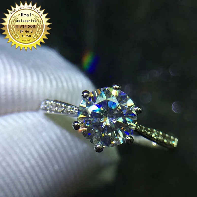 

100% 18K Золотое кольцо 1ct D VVS муассанит обручальное кольцо и Свадебные украшения с сертификатом 0019