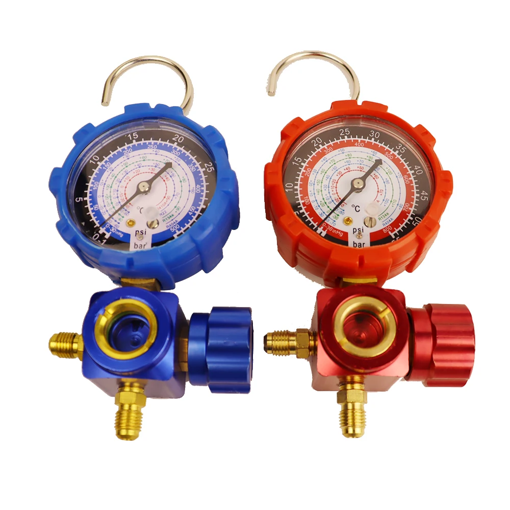 2021 Air Condition Gauge For R410A R22 R134a R404A Refrigerants Manifold Gauge Manometer Valve 800psi/500psi with Visual Mirror