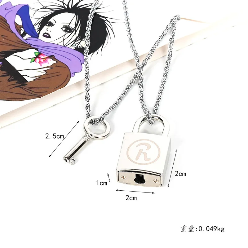 2PCS/SETS Anime Ai Yazawa NANA Necklace Lover's Key&Lock Pendant Simple Stainless Steel Curb Cuban Lin Necklace Cosplay Jewelry