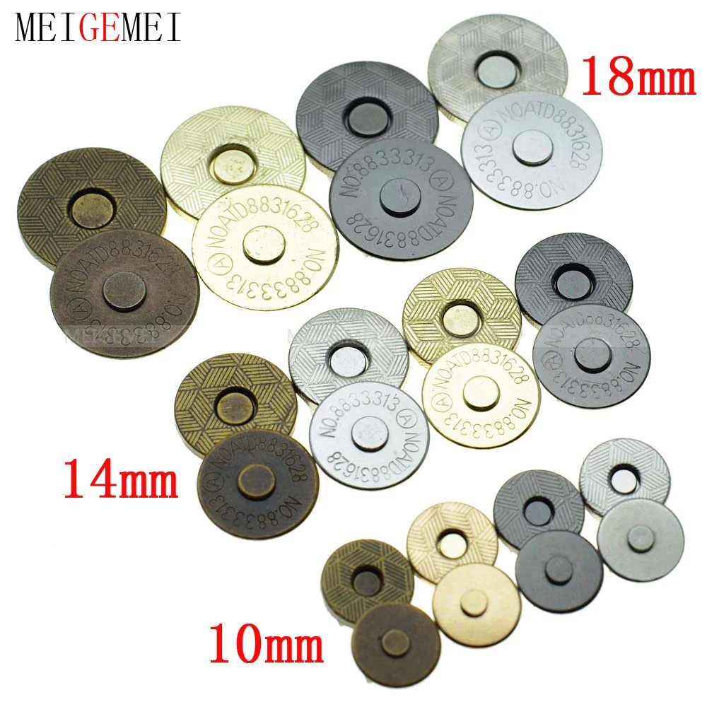 10set 10mm 14mm 18mm Thin Magnetic Buttons Bags Magnet Automatic Adsorption Buckle Metal Buttons Snaps Wallet buttons