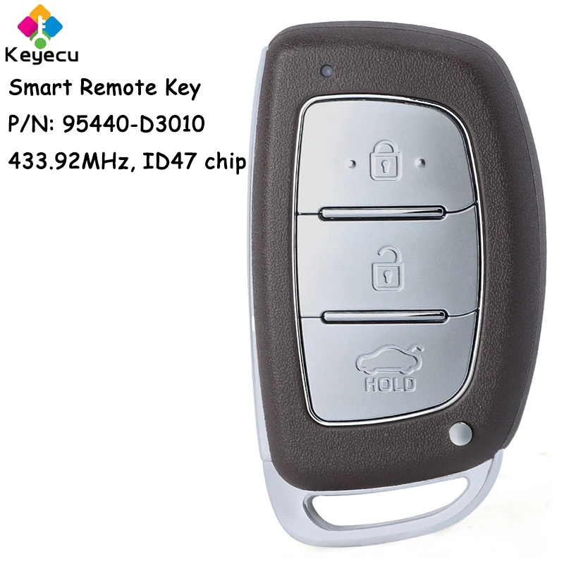 

KEYECU Keyless Go Smart Remote Control Car Key With 3 Buttons 433.92MHz ID47 Chip for Hyundai Tucson 2018 Fob P/N: 95440-D3010