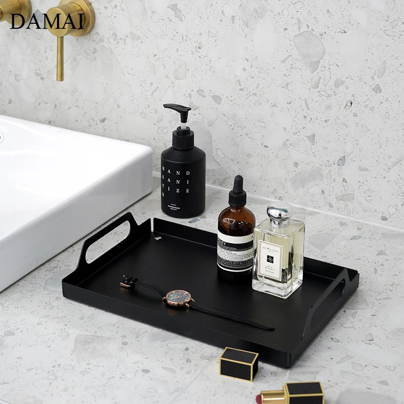 

Nordic Modern Binaural Trays Decorative Iron Minimalist Cosmetic Perfume Display Tray Bathroom Restroom Toiletries Storage Plate