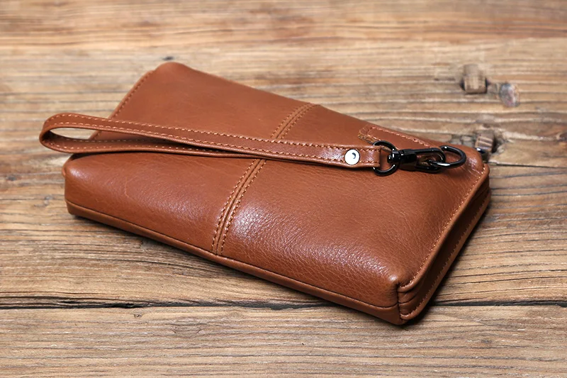 NZPJ männer Leder Lange Brieftasche Erste Schicht Rindsleder Zipper Clutch Tasche Retro Bank Karte Fall Weichem Leder Telefon Fall münze Fall – Detail 7