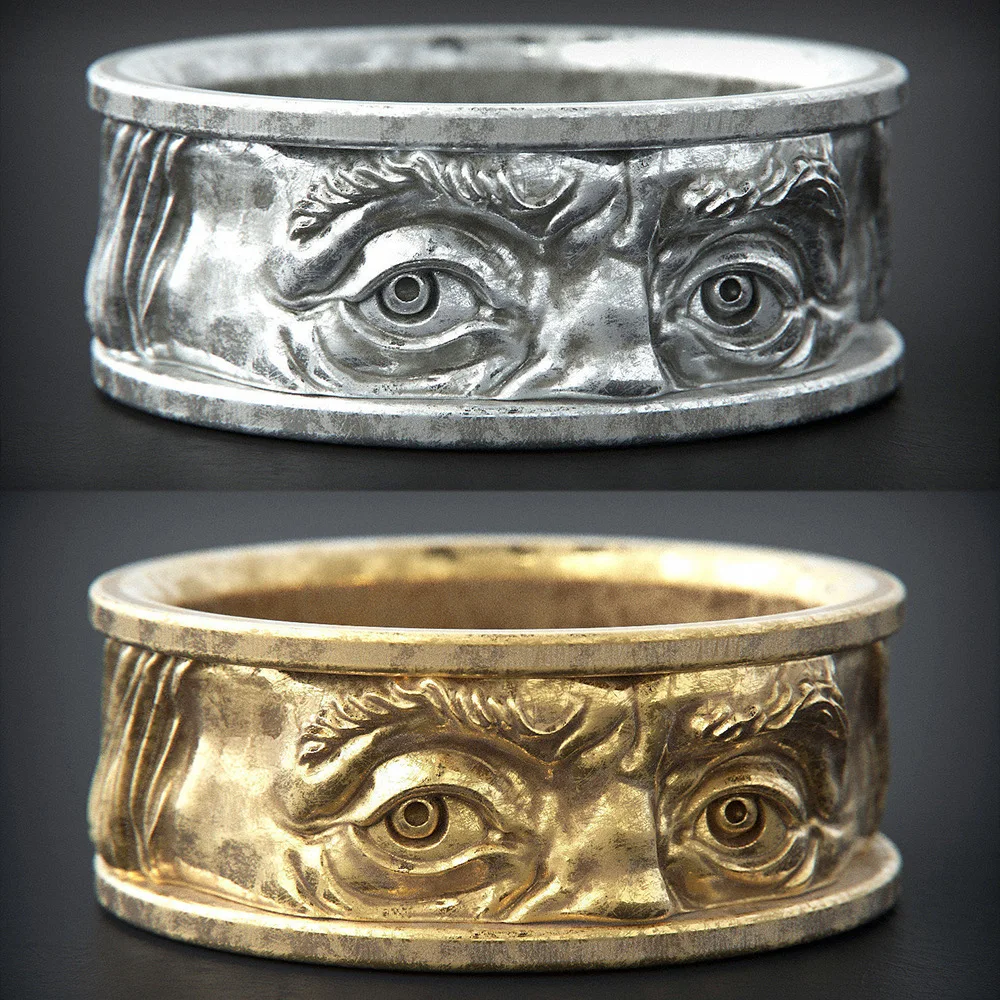 Creative Relief Eye Gaze Ring Unique Design Men's Index Finger Ring Exquisite Jewelry Hip Hop Party Accessory Size Us7-12