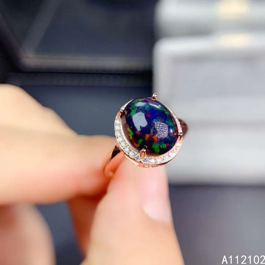 

KJJEAXCMY fine jewelry 925 sterling silver inlaid natural black opal classic girl new gemstone ring support test Chinese style