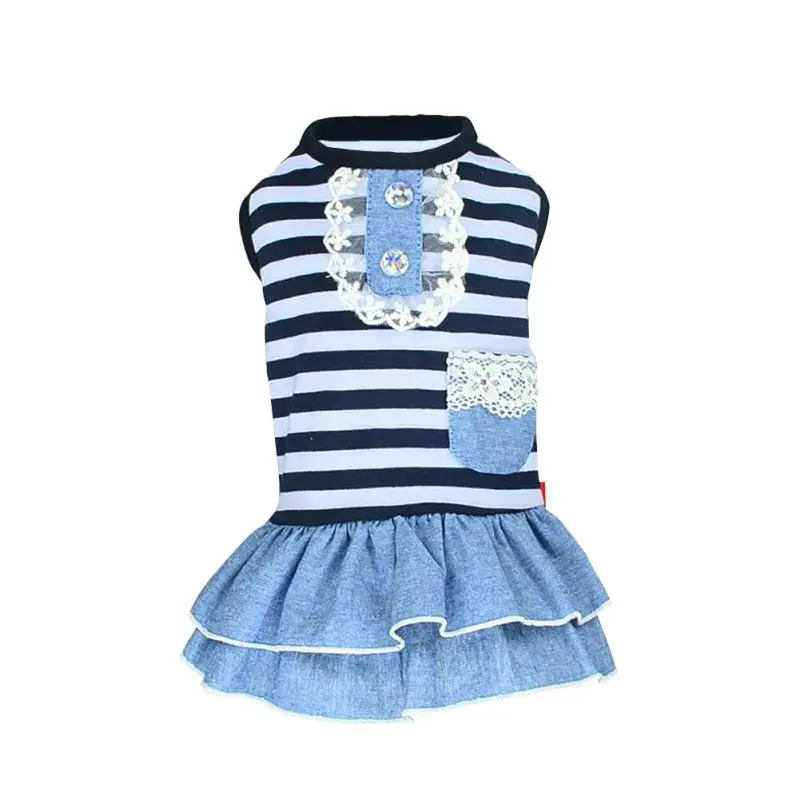 Summer Dress for Dog Pet Stripe Dress Tutu Denim Dress Pet Dog Jean Clothes Pet Outfits Small Medium Dog Chihuahua Wedding Skire