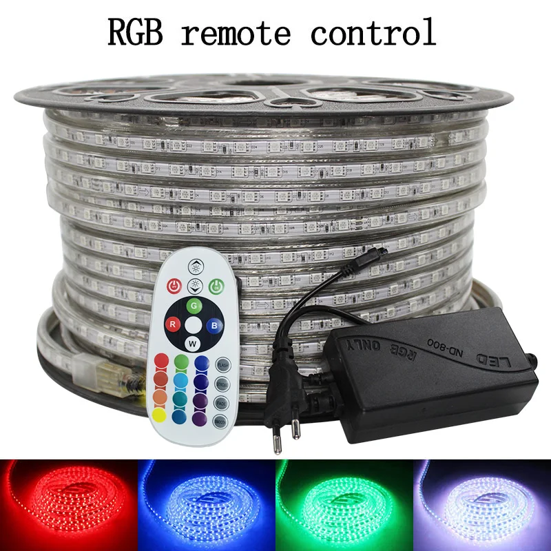 Tira de luces LED de color blanco cálido, cinta de iluminación Flexible con enchufe europeo, 5m, 15m y tornillos, impermeable, CA 220, RGB 5050