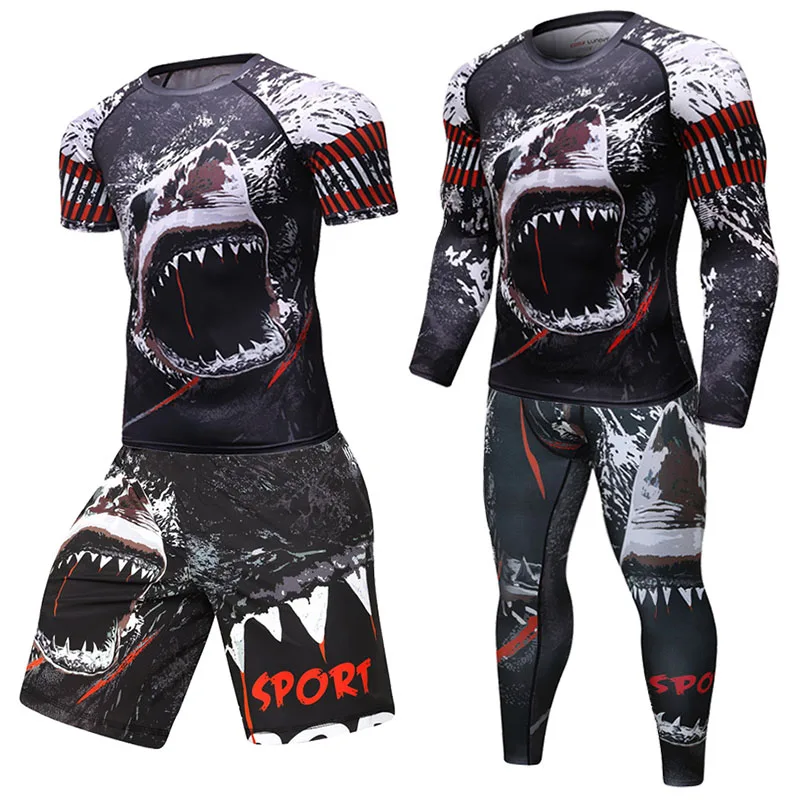 

Superior Quality KickBoxing Sets Boxing Men Fitness Sport T-shirt Pants Gym Rashguard MMA Bjj Rash Guard Muay Thai Jersey Boxing