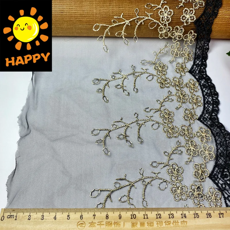 19CM Europe Luxury Golden Thread Lace Embroidered Ribbon Trim Edge Lace Fabric DIY Wedding Dresses Sewing Accessories