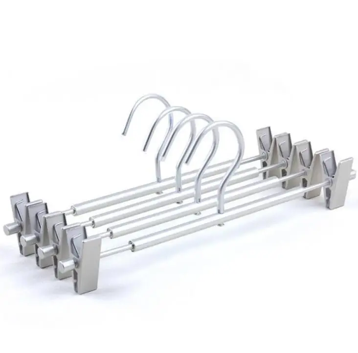 

High Grade Strong Aluminum Pants Skirt Bottom Hanger with Clips, Heavy Duty Silver Metal Dress Hanger SN3677