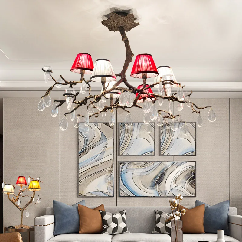 Art Fan All Copper Light Luxury Ceiling Lamp Living Room Dining Room Bed Room Branch Portugal Designer Lamp