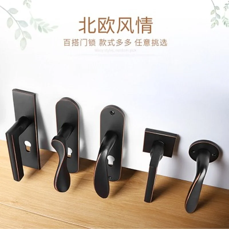 Antique Black Mute Room Door Lock Handle American Style Interior Door Knobs Lock Anti-theft Gate Lock Furniture Hardware