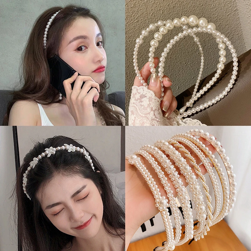 Elegant Simulated Pearl Beads Hairband Hair Accessories Fashion 2022 Crystal Hair Hoop Handmade Headband Headwear For Girl Women