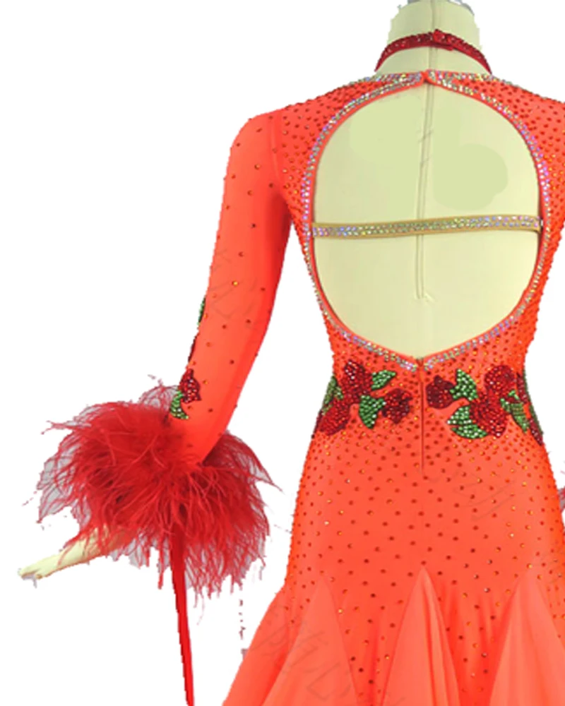 Vestidos de dança de salão de baile padrão de penas femininas valsa flamenco vestido traje trajes de dança