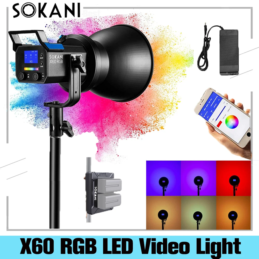 Sokani – Kit d'éclairage vidéo LED X60, Version 2 v2 RGB, 80W, 5600K, luminosité réglable, pour photographie d'extérieur, monture Bowens