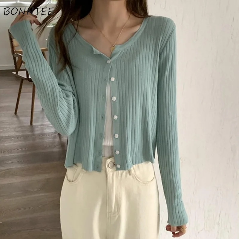 

Cardigan Women Solid Loose Summer Fashion Elegant All-match Single Breasted Sun Protection Female Cropped Soft Ulzzang 6 Colors
